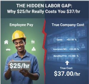 Labor burden calculator showing true employee cost including taxes benefits and PTO for accurate project estimates