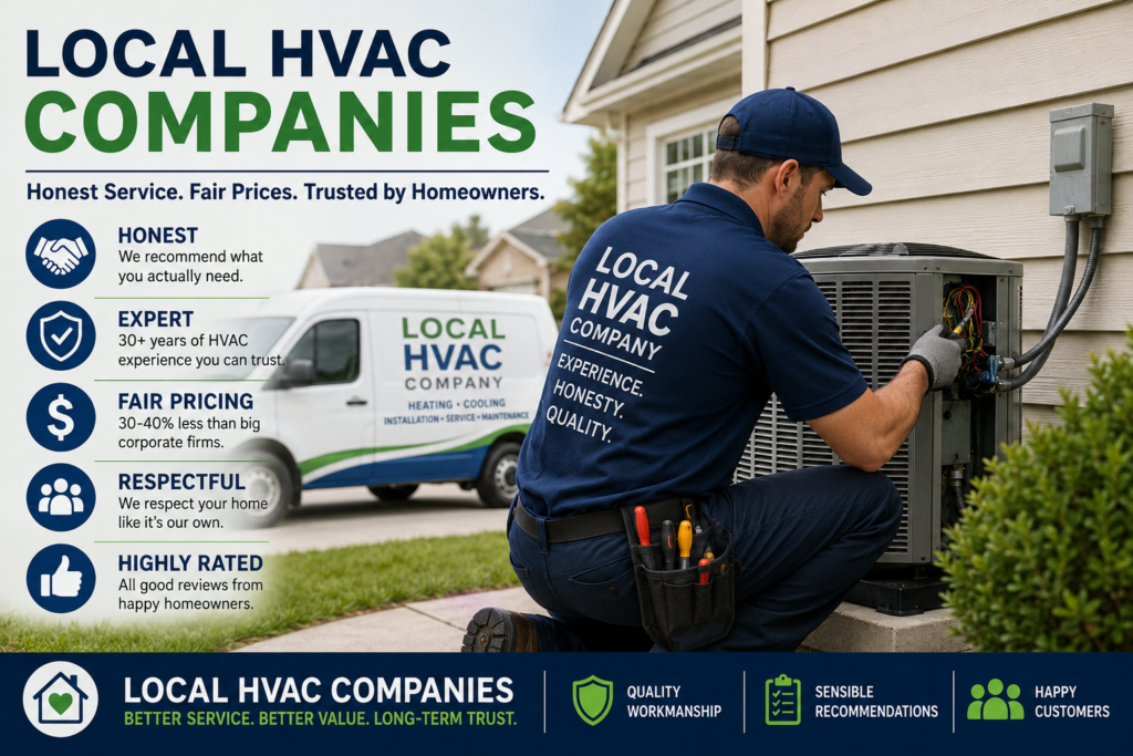 Local HVAC Companies providing honest HVAC installation, repair, and maintenance services for homeowners