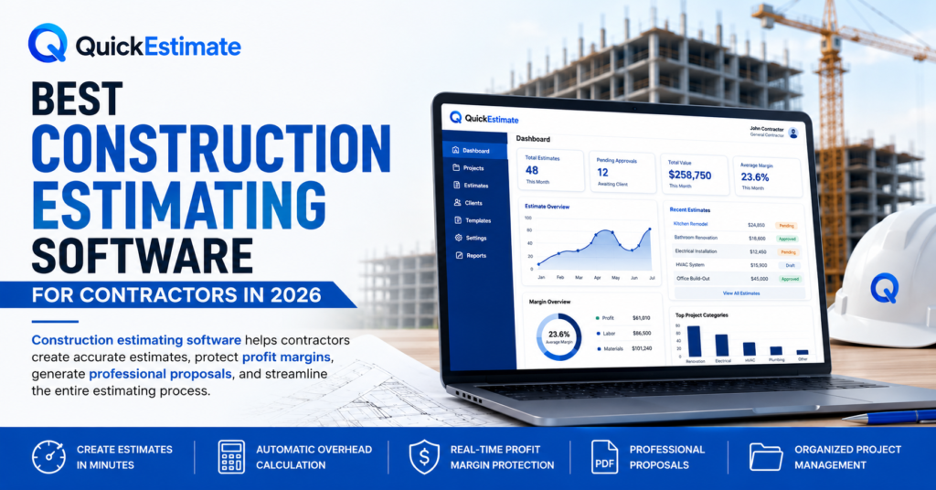 Construction Estimating Software dashboard for contractors using QuickEstimate to create accurate estimates and professional proposals