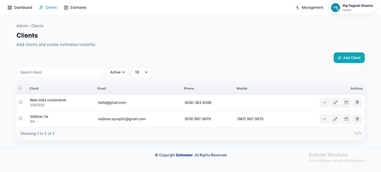 Cost entry screen demo